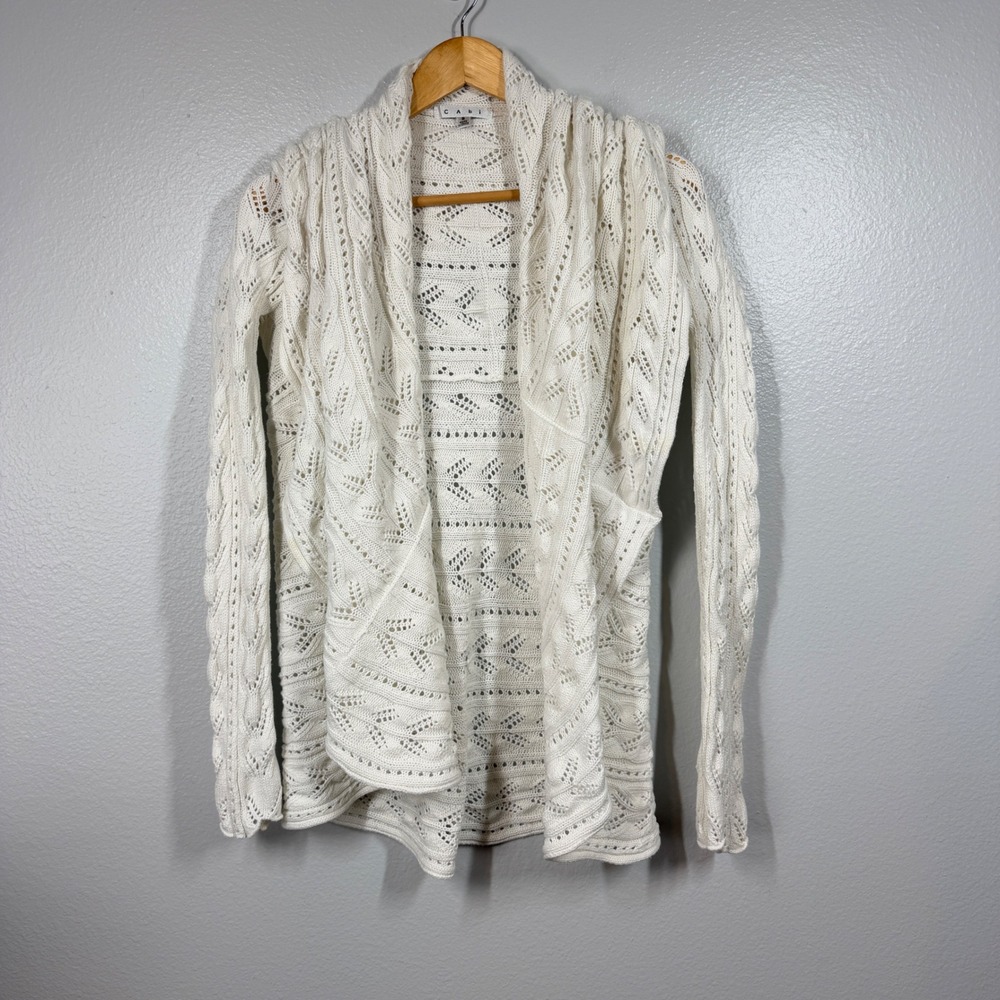 Cabi Circle Cardigan Women's Small White Style 720 Knit Open Draped Cottagecore